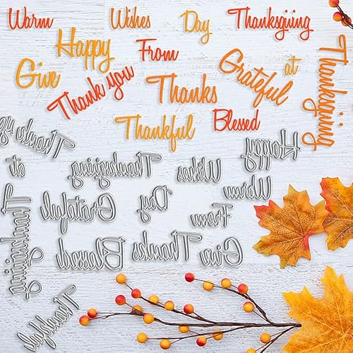 Miniatura 6 de Troquel de corte de metal con palabras agradecidas de Acción de Gracias para hacer tarjetas y decoraciones de álbumes de fotos, letras de