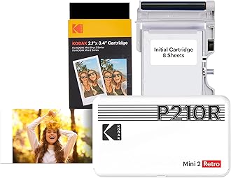 KODAK Mini 2 Photo Printer for Smartphone P210R, Instant Format 54x86mm, Wireless, Portable and Compatible iOS & Android, Initial 8 Sheets + 30 Sheets Pack Bundle, White