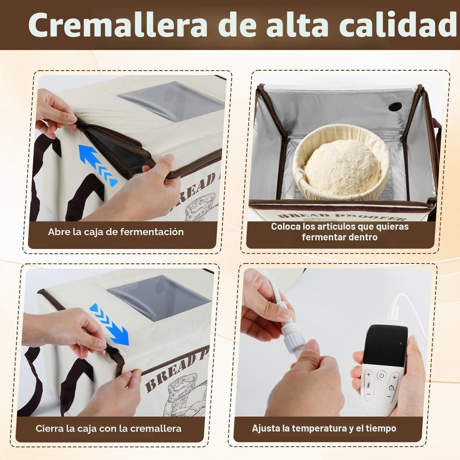 Caja de Fermentación para Pan 36L con Calefacción de 3 Lados y NTC | Caja de Fermentación Plegable, con Bandeja de Metal, Temperatura y Temporizador, para Pan, Yogur, Pizza, Enchufe UE