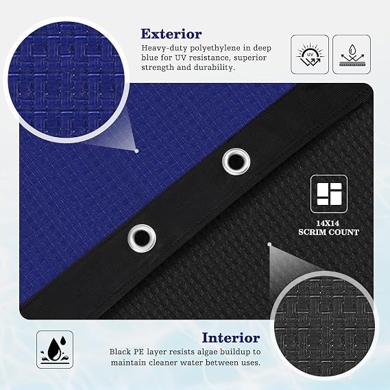 UIRWAY Upgraded 18x34 ft Oval Pool Cover- 200gsm Heavy Duty Fabric Pool Cover for Above Ground Pools, Extra Thick & Durable, Cold and UV Resistant, Includes Winch and Cable Set