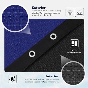 UIRWAY Upgraded 18x34 ft Oval Pool Cover- 200gsm Heavy Duty Fabric Pool Cover for Above Ground Pools, Extra Thick & Durable, Cold and UV Resistant, Includes Winch and Cable Set