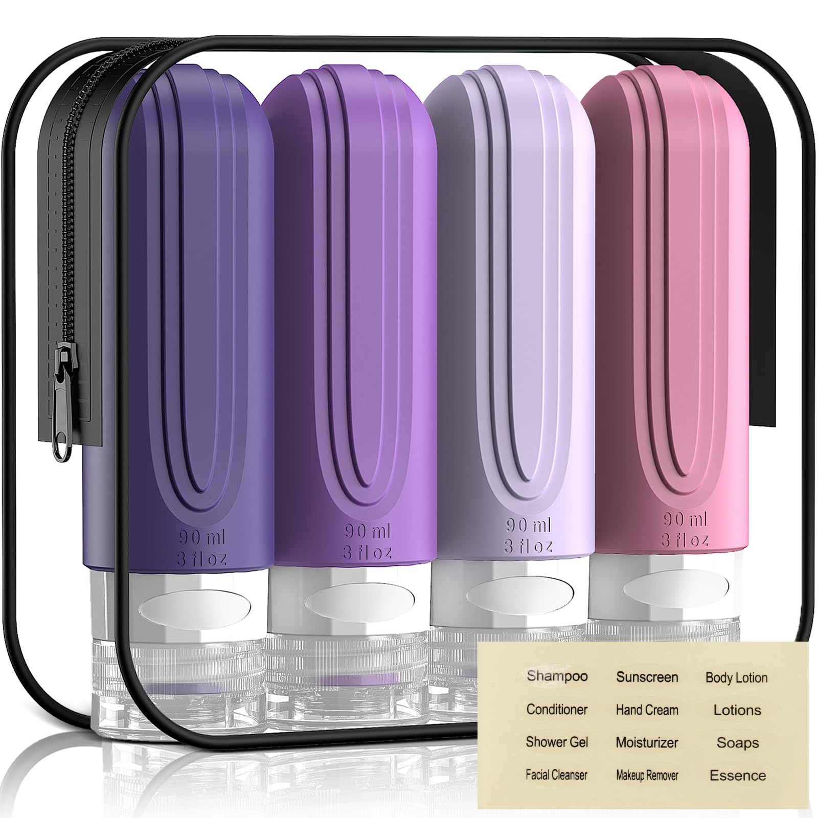 YIIMER Travel Bottles for Toiletries, 3oz TSA Approved Travel Size Toiletries, Silicone Leak-Proof Refillable Containers, Squeezable Liquid Essentials