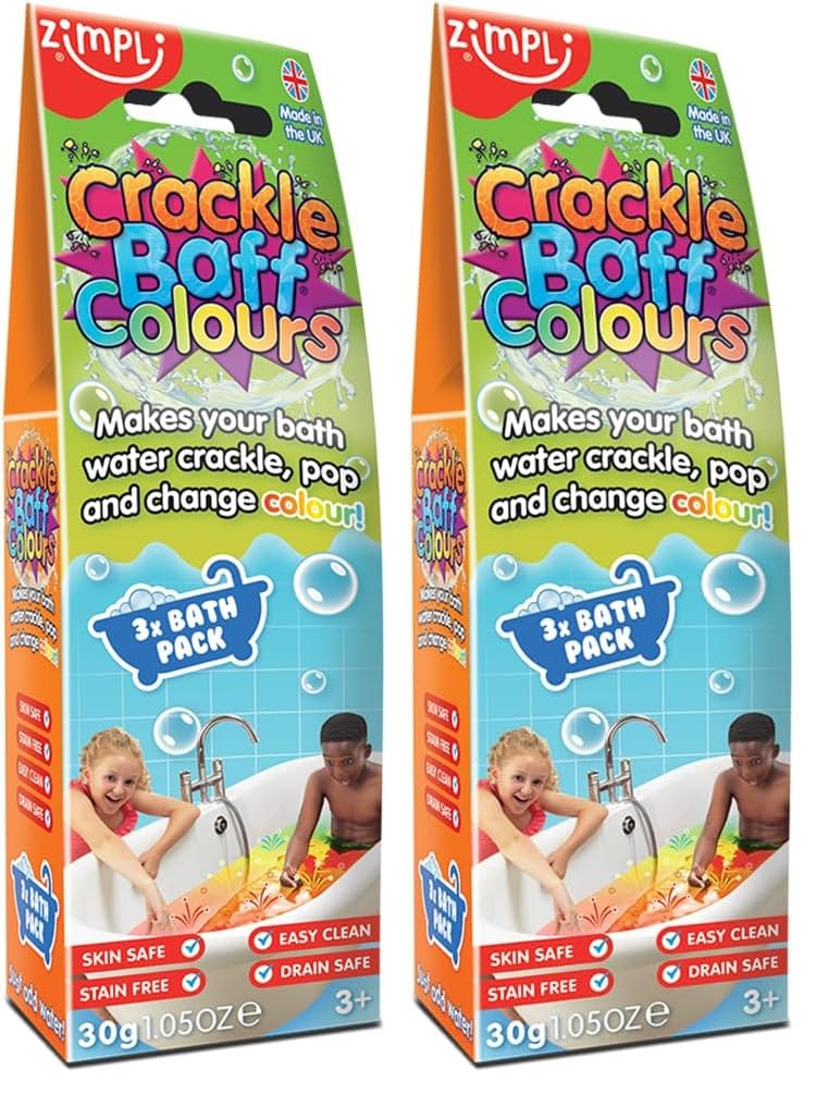 Crackle Baff from Zimpli Kids, 3 Bath Pack, Magically Makes Your Water Crackle, Pop & Change Colour, Perfect Birthday Gifts for Children, Sensory & Messy Bath Toy (Pack of 2)