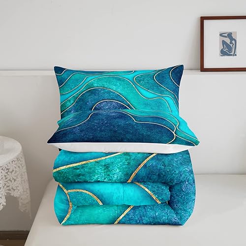 Miniatura 5 de Erosebridal Sea Ocean Waves - Juego de edredón tamaño Queen con diseño de rayas geométricas doradas, edredón de mármol abstracto para todas las