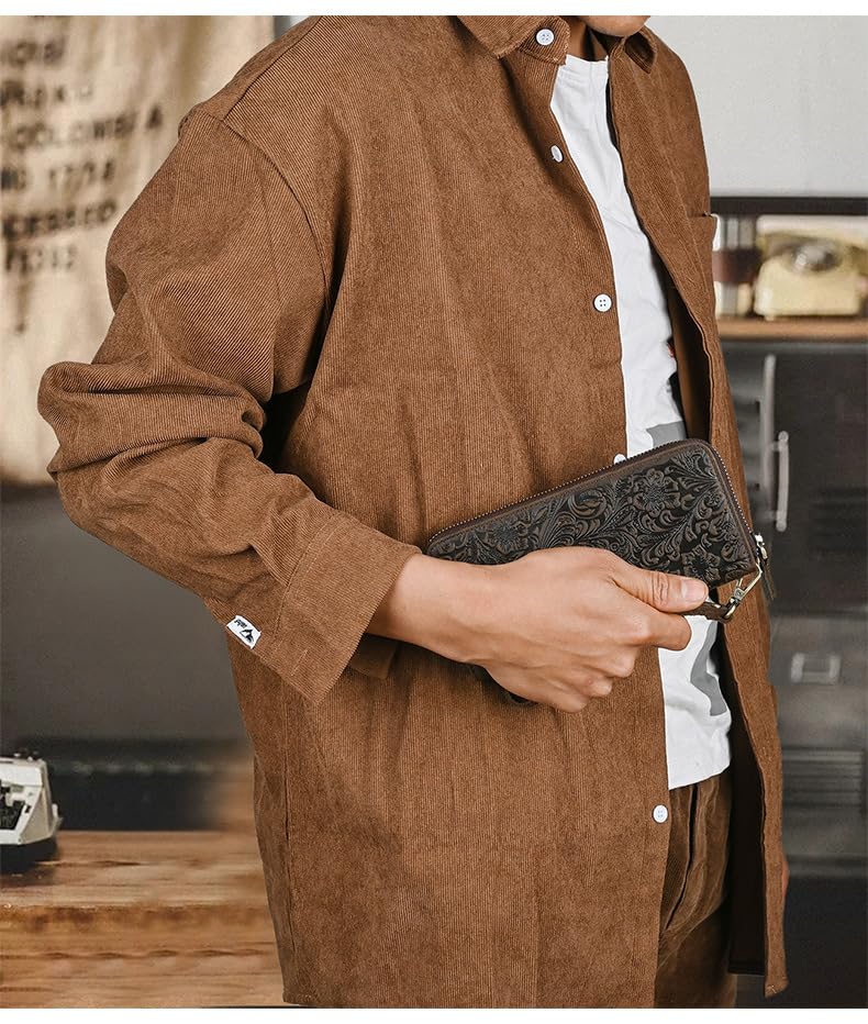 Retro Genuine Leather RFID Blocking Wallet for Men Slim Credit Card Holder Front Pocket (Dark Brown)3