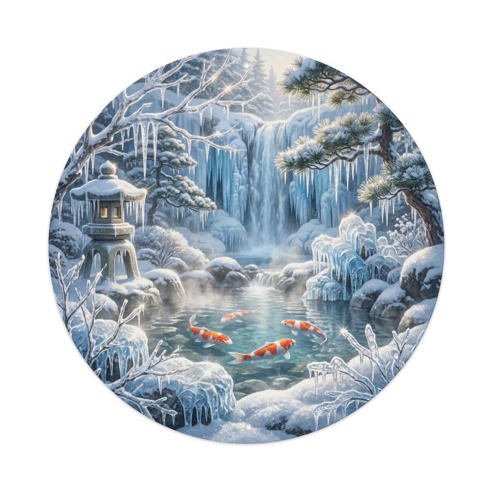 Tgrcjimh Style Metal Tin Sign Japanese Koi Fish Crystal Ice Winter Sparkle
