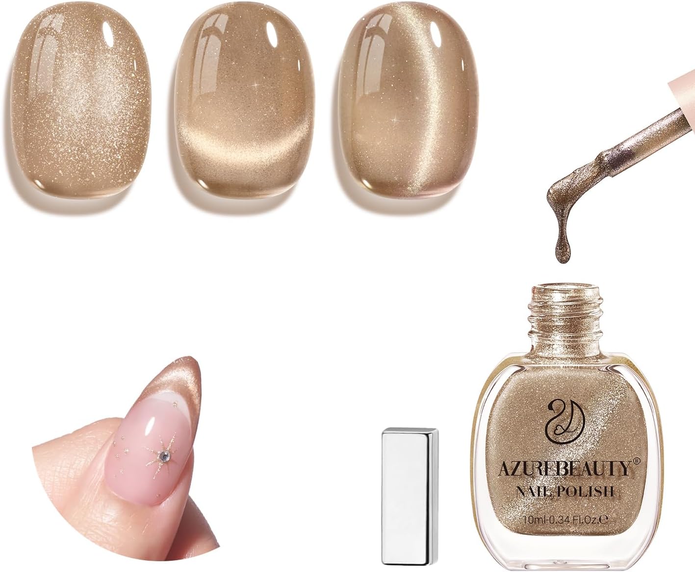 AZUREBEAUTY Cat Eye Nail Polish Quick Dry Nude Brown Magnetic Fingernail Polish no Gel Long-lasting Salon-Quality for Women Girl Gift 0.34 fl oz