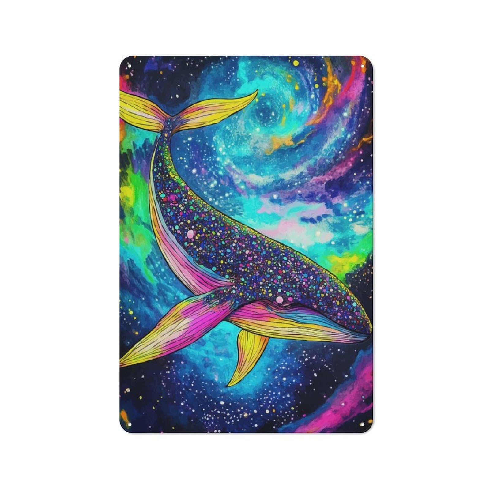Nostalgic Decorative Tin Plaque 30x20cm Featuring Cosmic Whale Colorful Nebula, Classic Pub Decor for Cafe, Pub, Workshop Or Home Bar