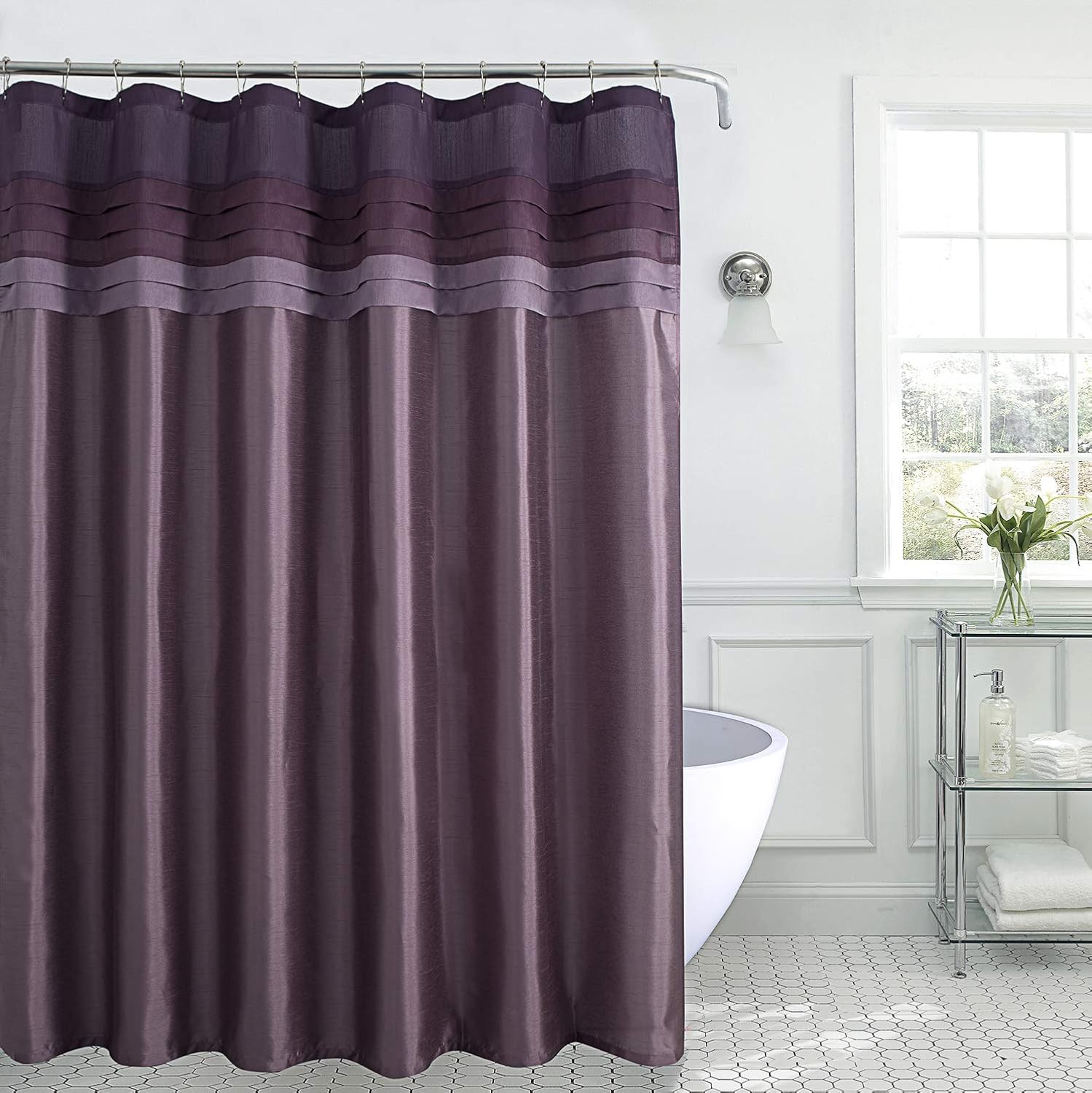 70×72 Shower Curtains for Bathroom 3-Color Stitching Polyester Purple Shower Curtain Without Hooks