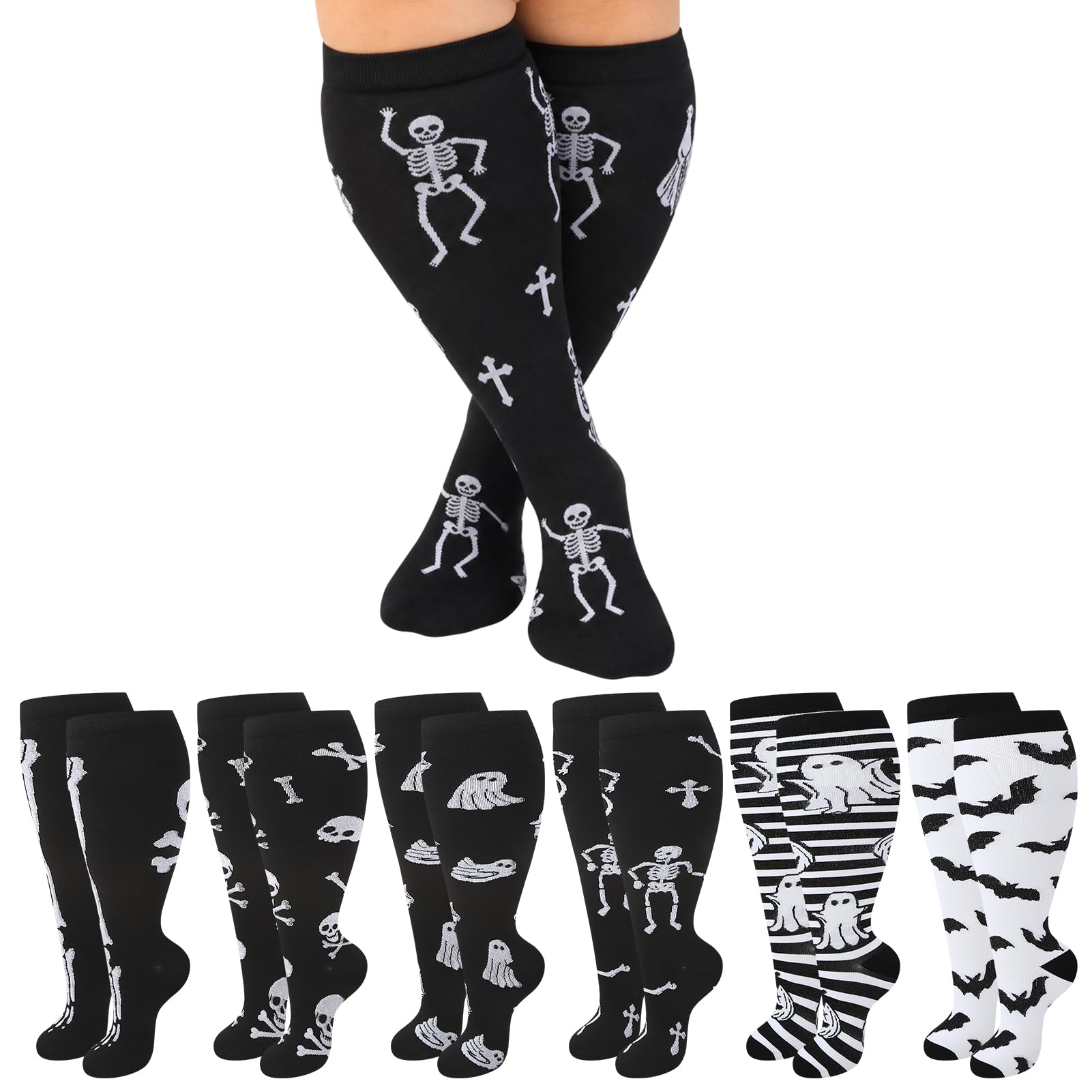 Jspupifip 6 Pairs Plus Size Compression Socks for Women, Wide Calf