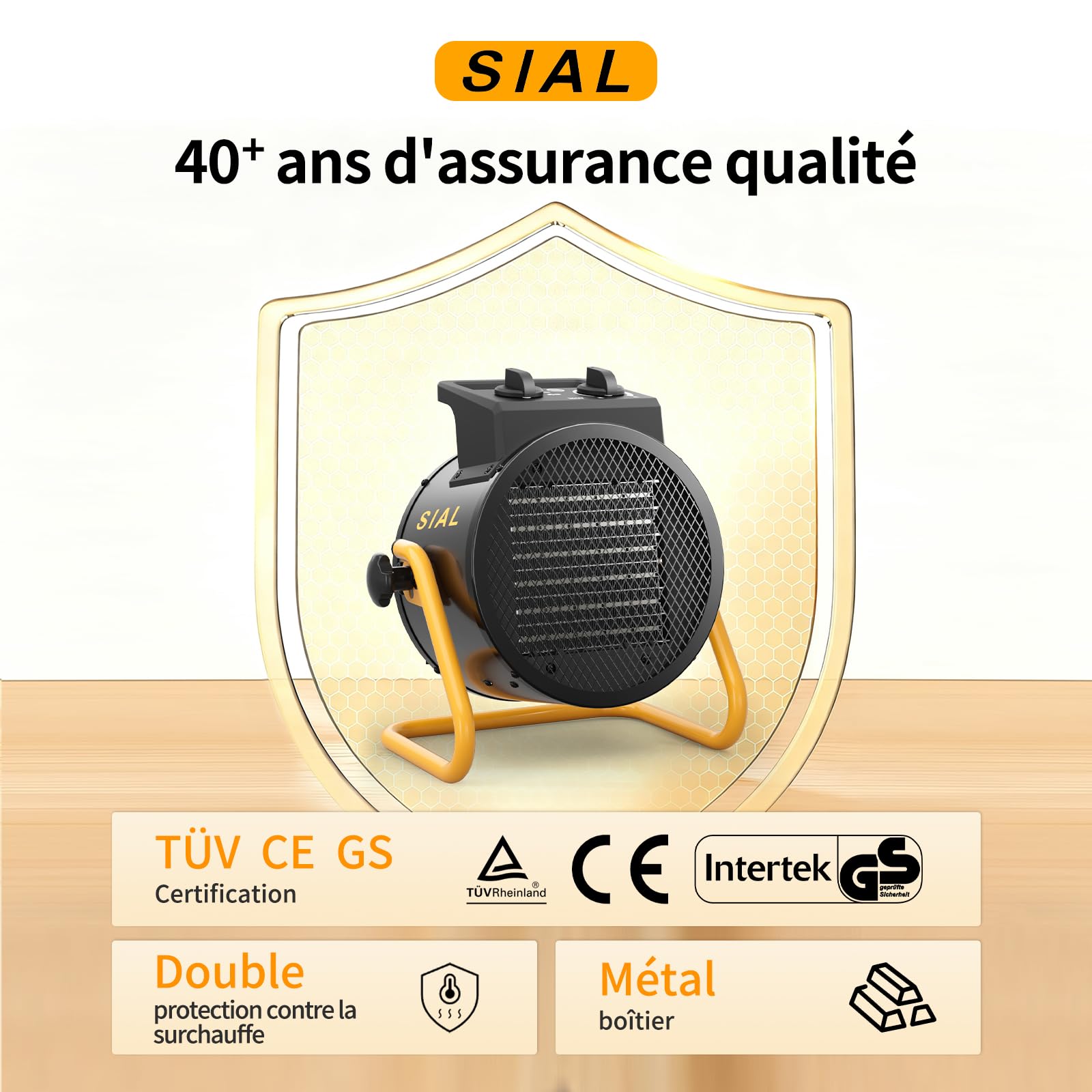 SIAL Chauffage Soufflant 3000 W - Radiateur électrique - Céramique - Chauffage Industriel - Chaleur Rapide 3 Secondes - Thermostat & Protection Surchauffe (Noir)