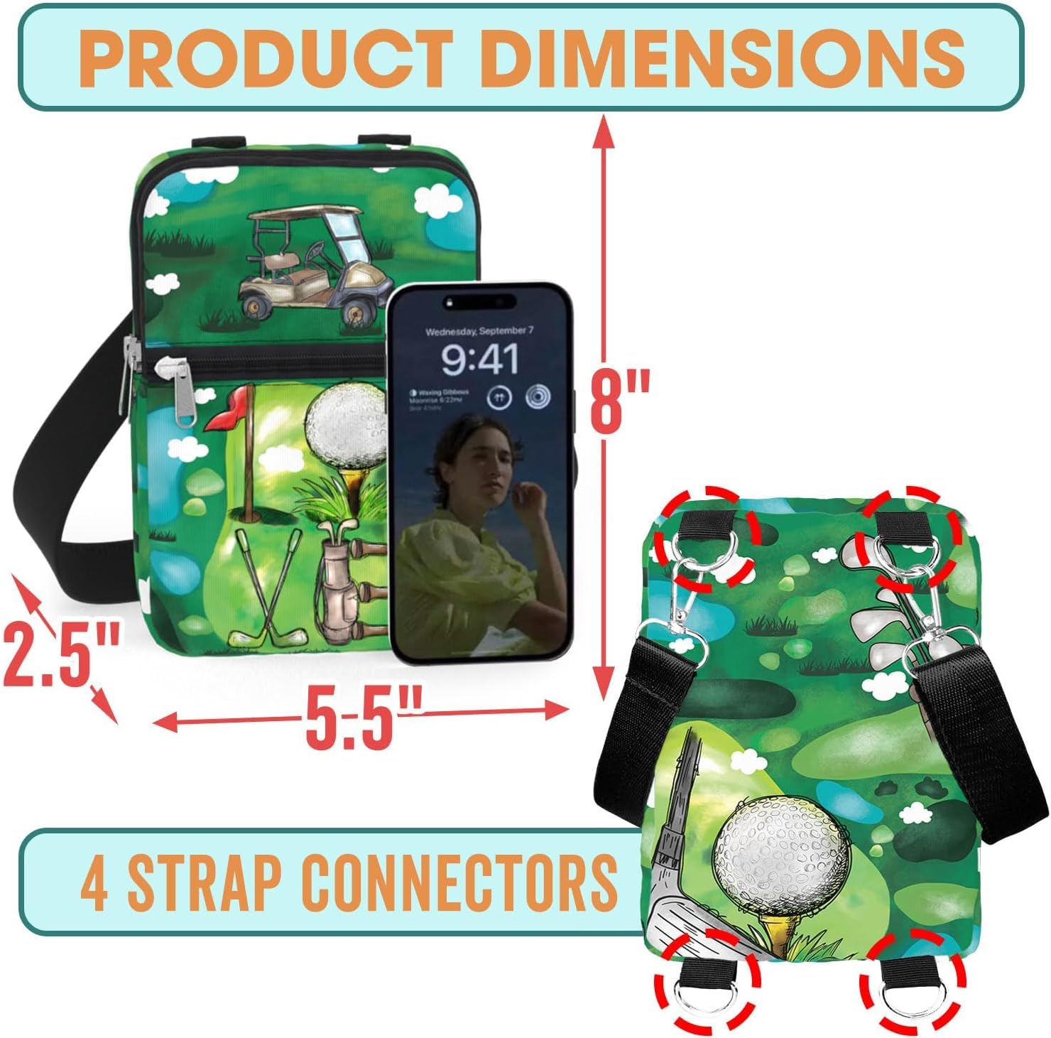 84hoods Waterproof Crossbody Phone Purse. Cell Phone Bag for Women. Gift for Golf Lover and Player. - Image 4
