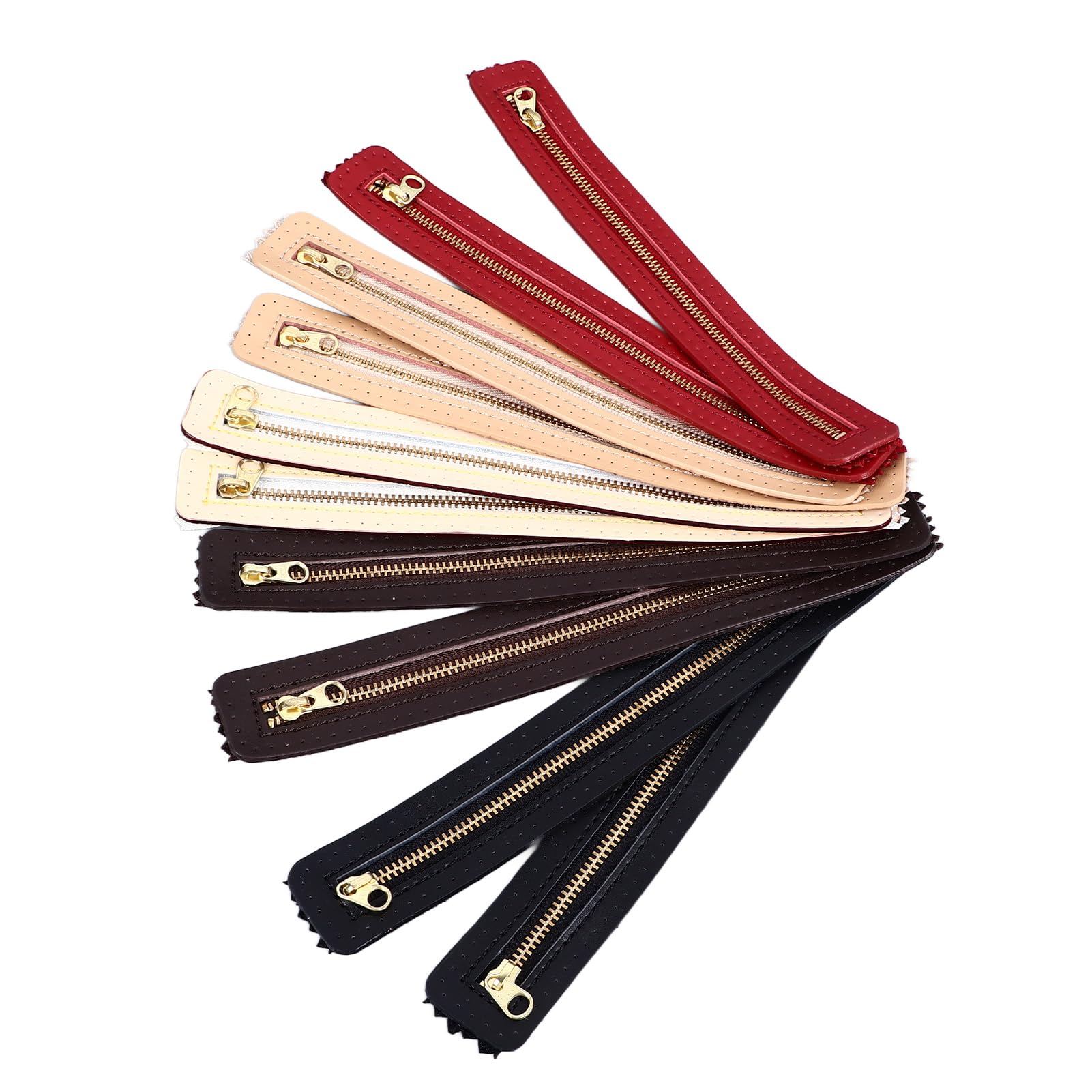 10 piezas de cremallera de cuero para manualidades, cremallera de cuero de vaca auténtico para bolsos, accesorio de costura artesanal con dientes metálicos, colores surtidos para