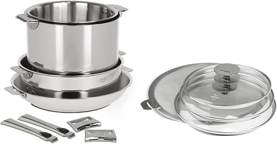 CRISTEL, 18-10 Stainless Steel 12-Piece Set, 5-Ply construction, with the exception of the stockpot (3-ply), Dishwasher oven safe, all hobs + induction, Casteline collection, MADE IN France.