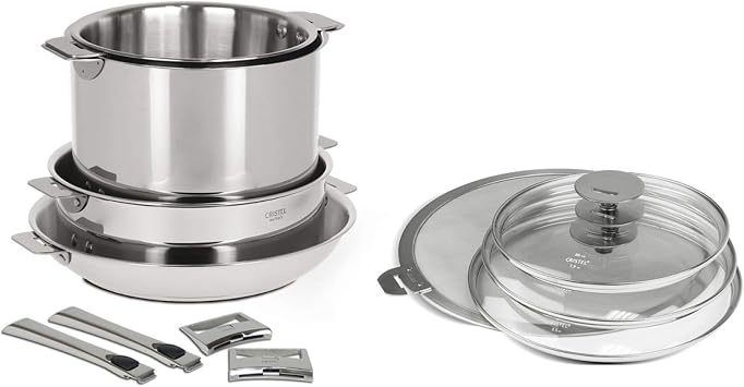 CRISTEL, 18-10 Stainless Steel 12-Piece Set, 5-Ply construction, with the exception of the stockpot (3-ply), Dishwasher oven safe, all hobs + induction, Casteline collection, MADE IN France.