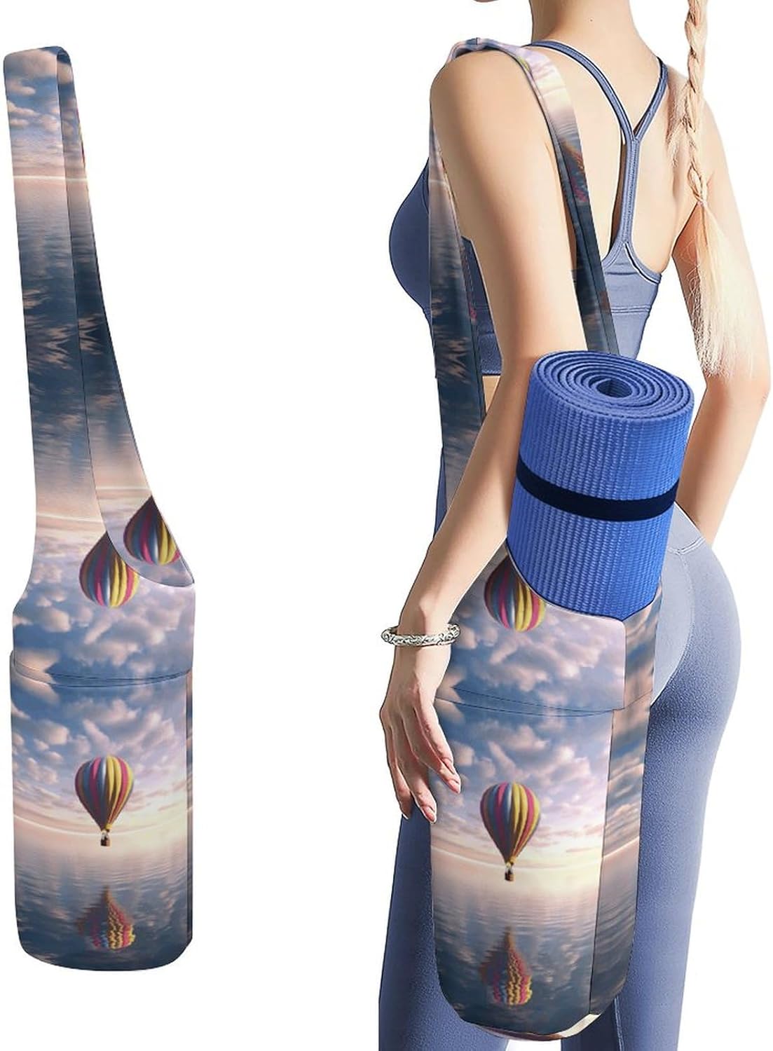 Yoga Mat Bags for Women Hot Air Balloon Over The Sea Yoga Mat Storage Bag Exercise Yoga Mat Carrier Bag for Most Yoga Mats to Gym Class Beach Park Travel