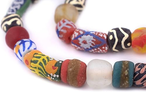 The Bead Chest Cuentas Krobo africanas pintadas, hebra completa de cuentas de vidrio tribales ghanesas para hacer collares o joyas (mezcla de casa)