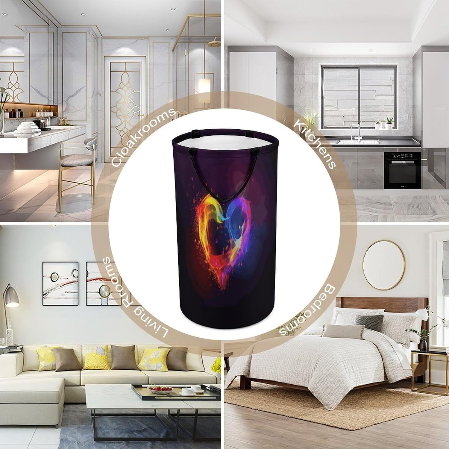 Rainbow HeartLaundry Hamper - Large Dirty Clothes Bag.Storage Basket for Easy Carry Handles. Large Clothes Basket with Handles, Clothing Storage Bucket Toy Organizer for Bathroom Bedroom Dorm.