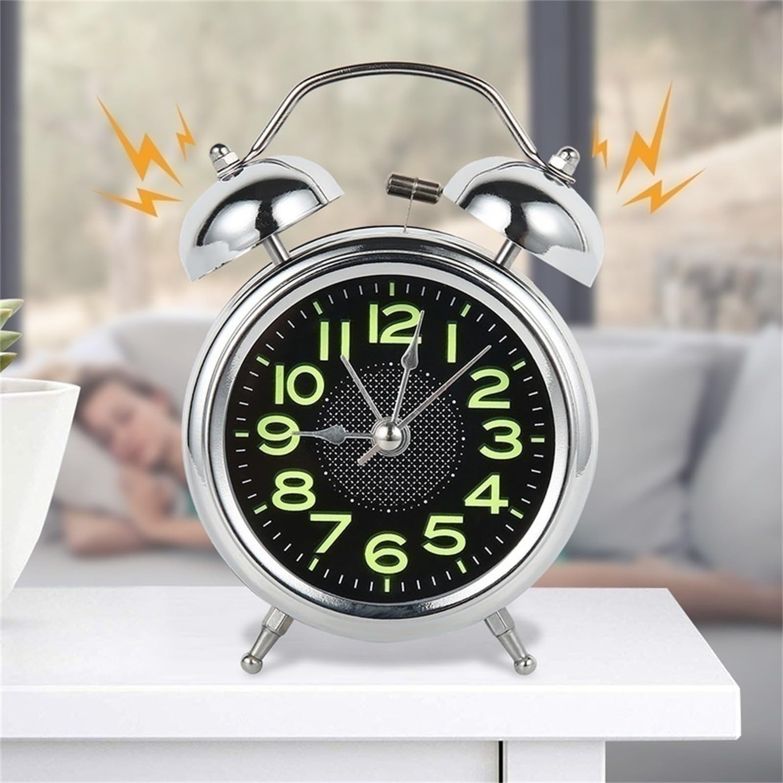 despertador, Reloj de mesa silencioso metal con luz nocturna, estilo retro