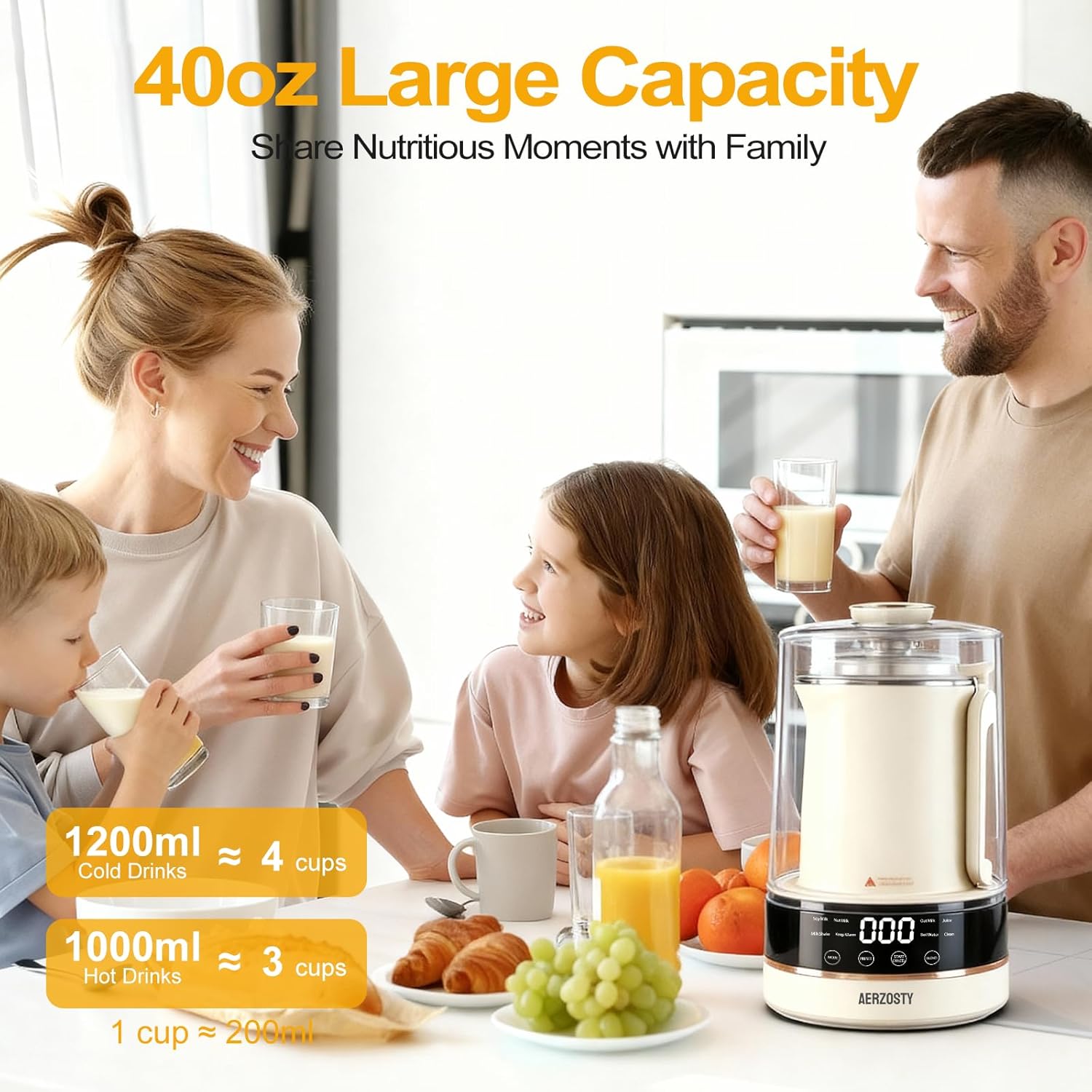 10 in 1 Nut Milk Maker Machine, 40oz/1.2L Soy Milk Maker with Auto Clean/24H Delay/Keep Warm/Boil Water, Almond Milk Maker for Homemade Oat, Juice, Milk Shakes, Plant Based and Dairy Free Beverages