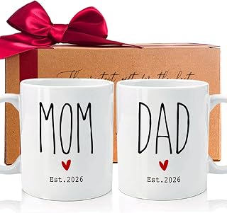 Mom and Dad Coffee Mugs Gifts for New Parents, 11oz Ceramic Couple Cups Est. 2026, Perfect for Expecting & First-Time Parents, Baby Shower & Gender Reveal (His & Hers Mugs) -248