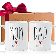 Mom and Dad Coffee Mugs Gifts for New Parents, 11oz Ceramic Couple Cups Est. 2026, Perfect for Expecting & First-Time Parents, Baby Shower & Gender Reveal His & Hers Mugs -248