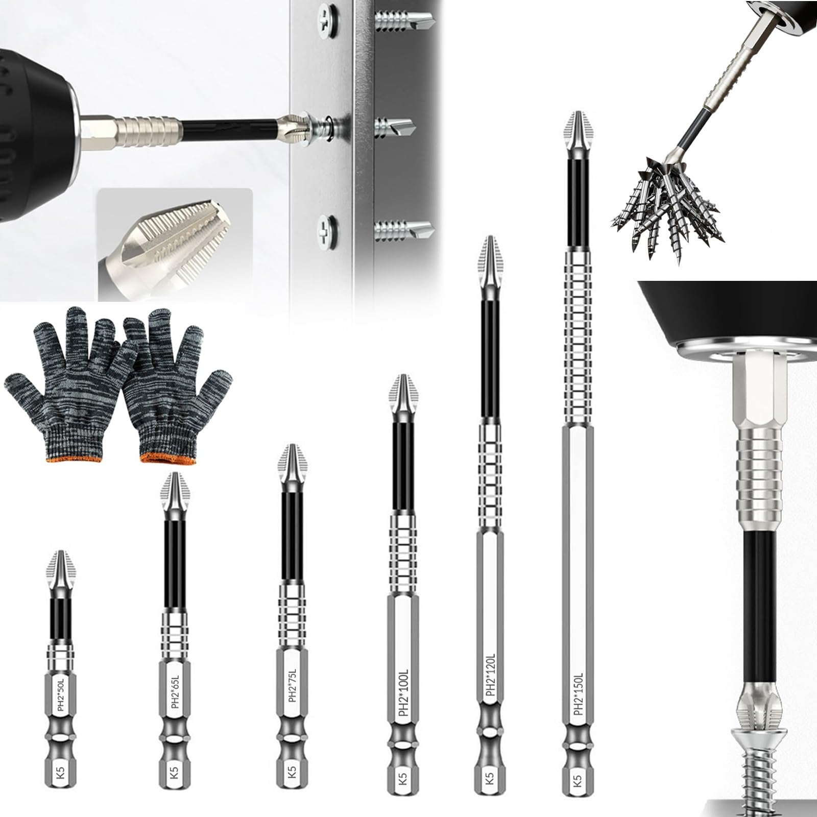 6PCS High-Magnetic Screwdriver Drill Bit Set,Magnetic Drill Bits Electric Drill Screwdriver Bits Set,High Magnetic Screwdriver Bits Set,Anti-Slip High Magnetic Drill Bit Set Screwdriver Bit Sets (6pc)