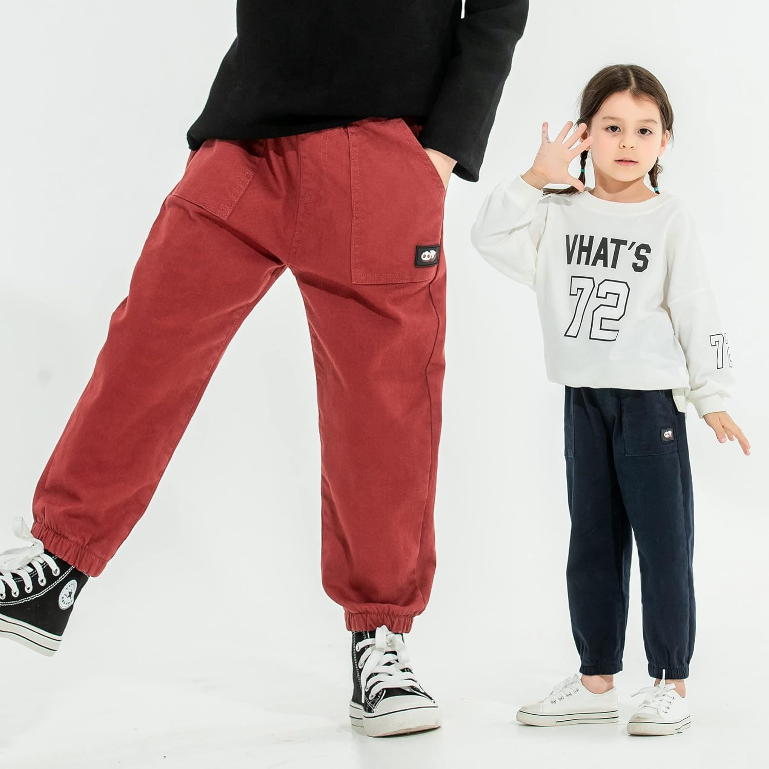 Miniatura 4 de MINI PANDA Pantalones para niños pequeños pantalones para niñas 2T-6T pantalones de tela elástica para niños pequeños paquete de 2