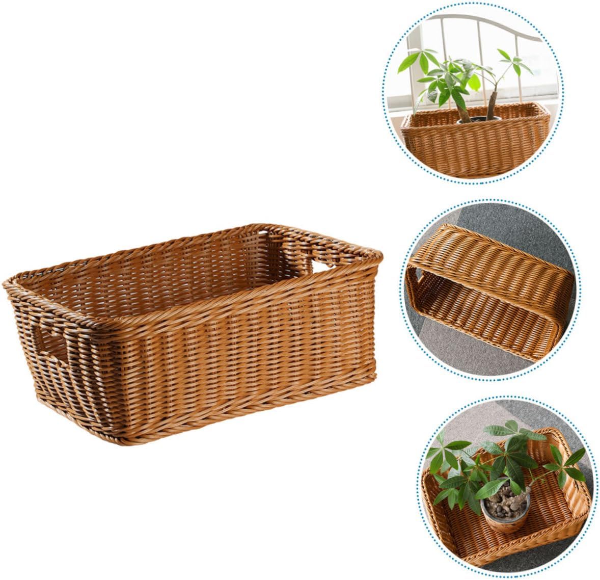 Woven Basket Organizer Imitation Rattan Kitchen Storage Book Holder Home Decor Natural Texture