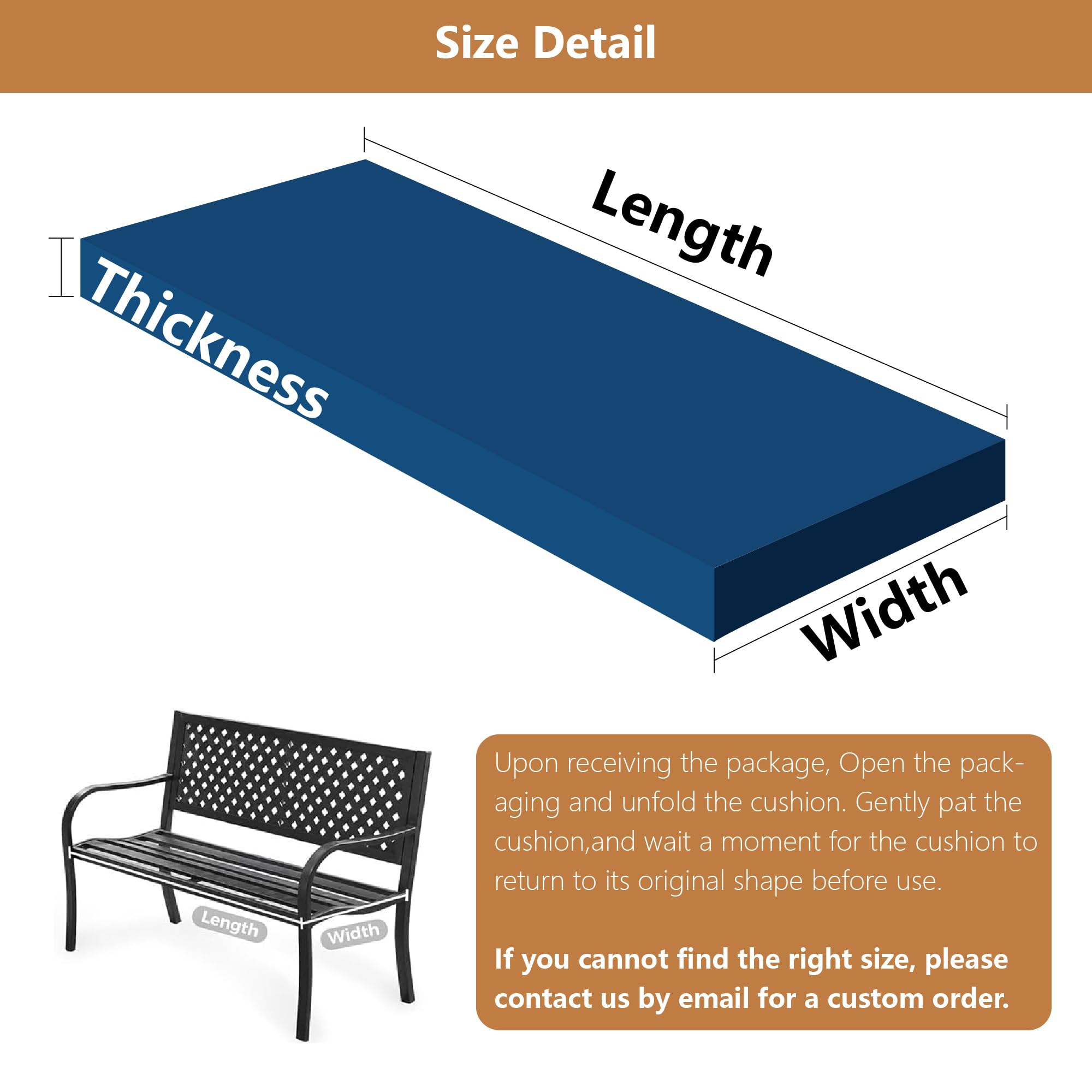 Coussin de Banc sur Mesure 40 x 60 cm Coussin Antidérapant Doux Lavable pour Banc D'Extérieur Lavable pour de Terrasse Balcon Banquette, Bleu