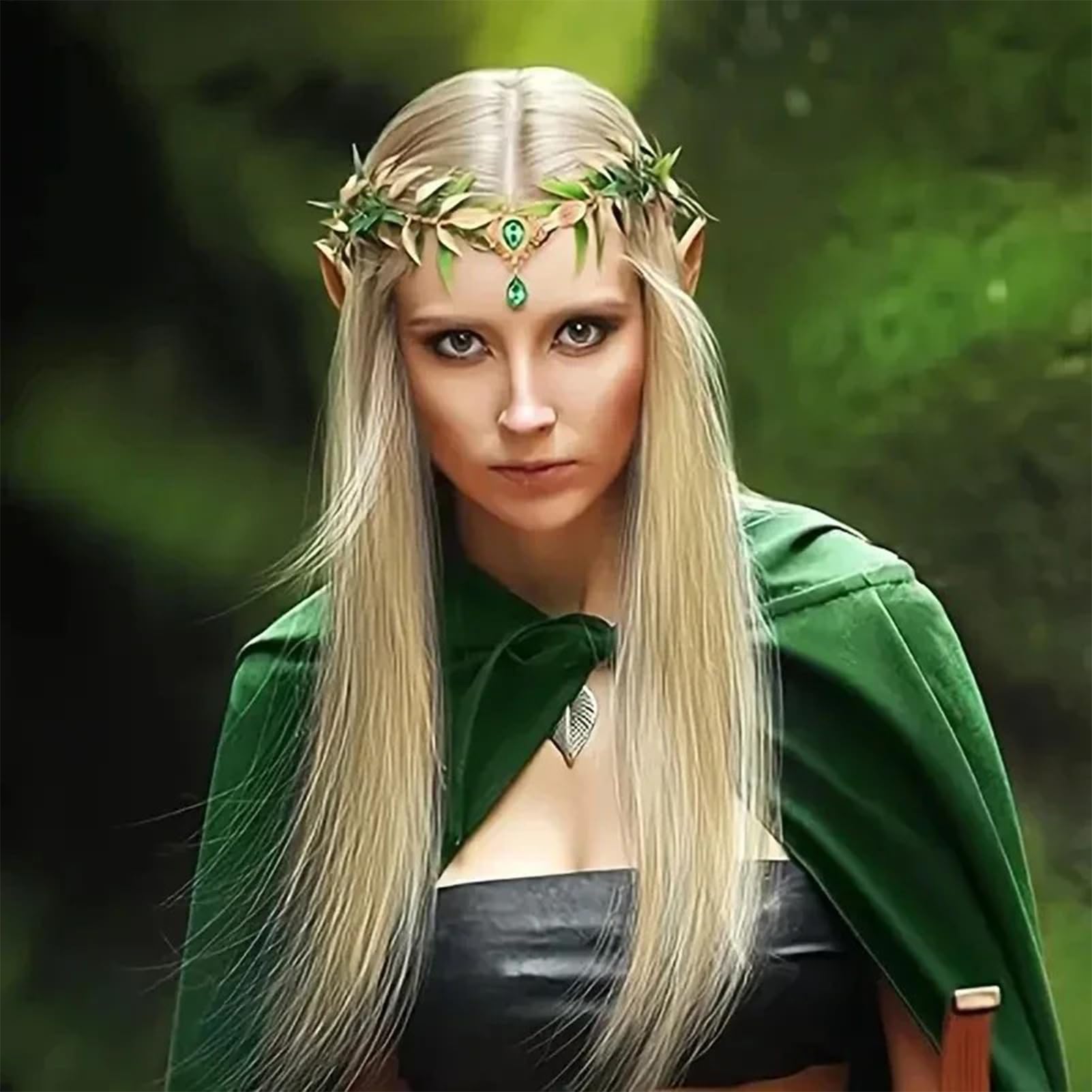 Fee Kopfschmuck - Grüne Renaissance Tiara Göttin Cosplay Stirnband Fantasie Haarschmuck für Erwachsene Frauen Mädchen Renaissance Faire Festival Halloween Party Hochzeit Fotoshooting