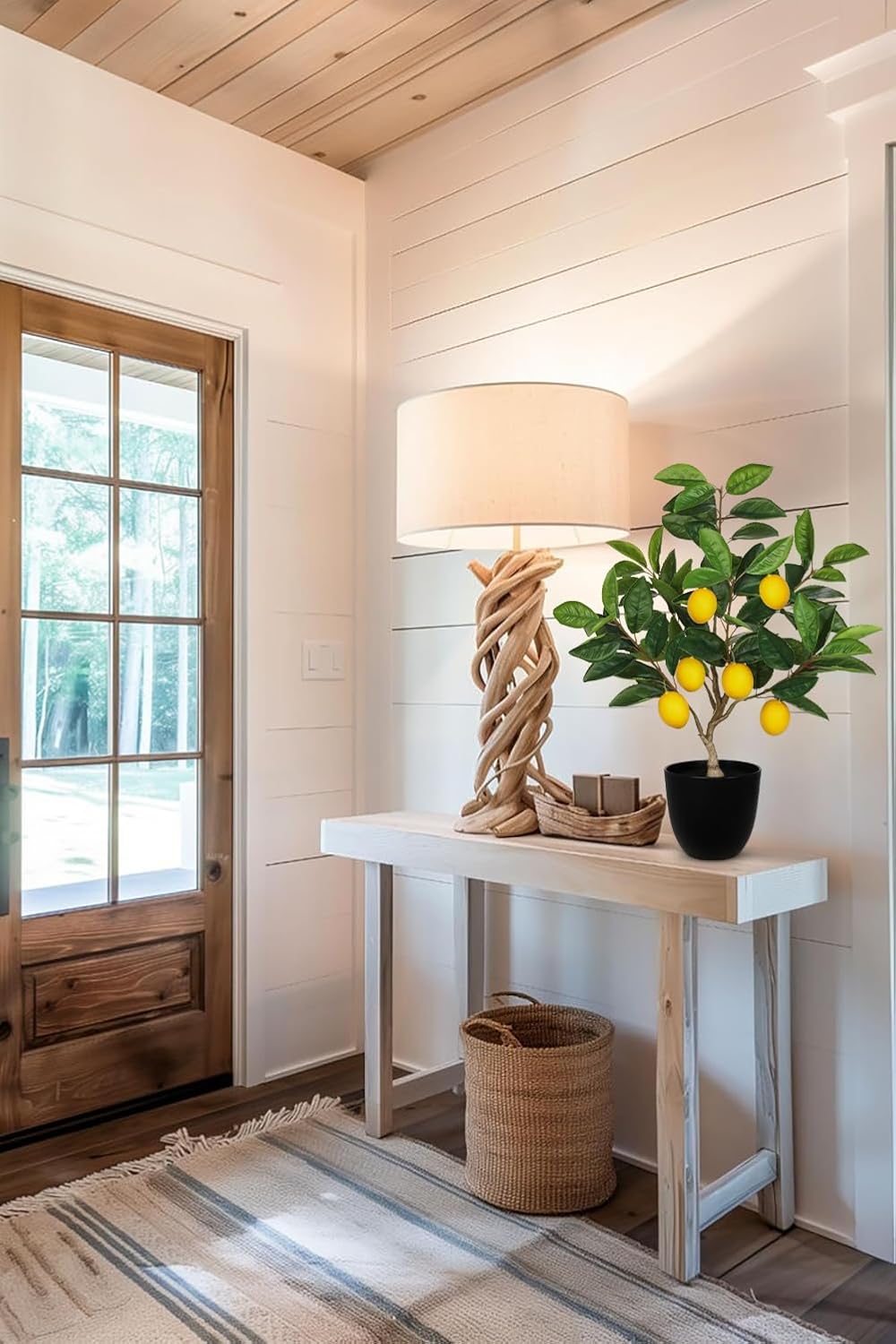 Artificial Potted Plants 19.7 inches Small Fake Lemon Tree Artificial Lemons Citrus Tree with Black Pot Faux Plants Indoor Lemon Decorations for Home,Office, Living Room Table, Desk