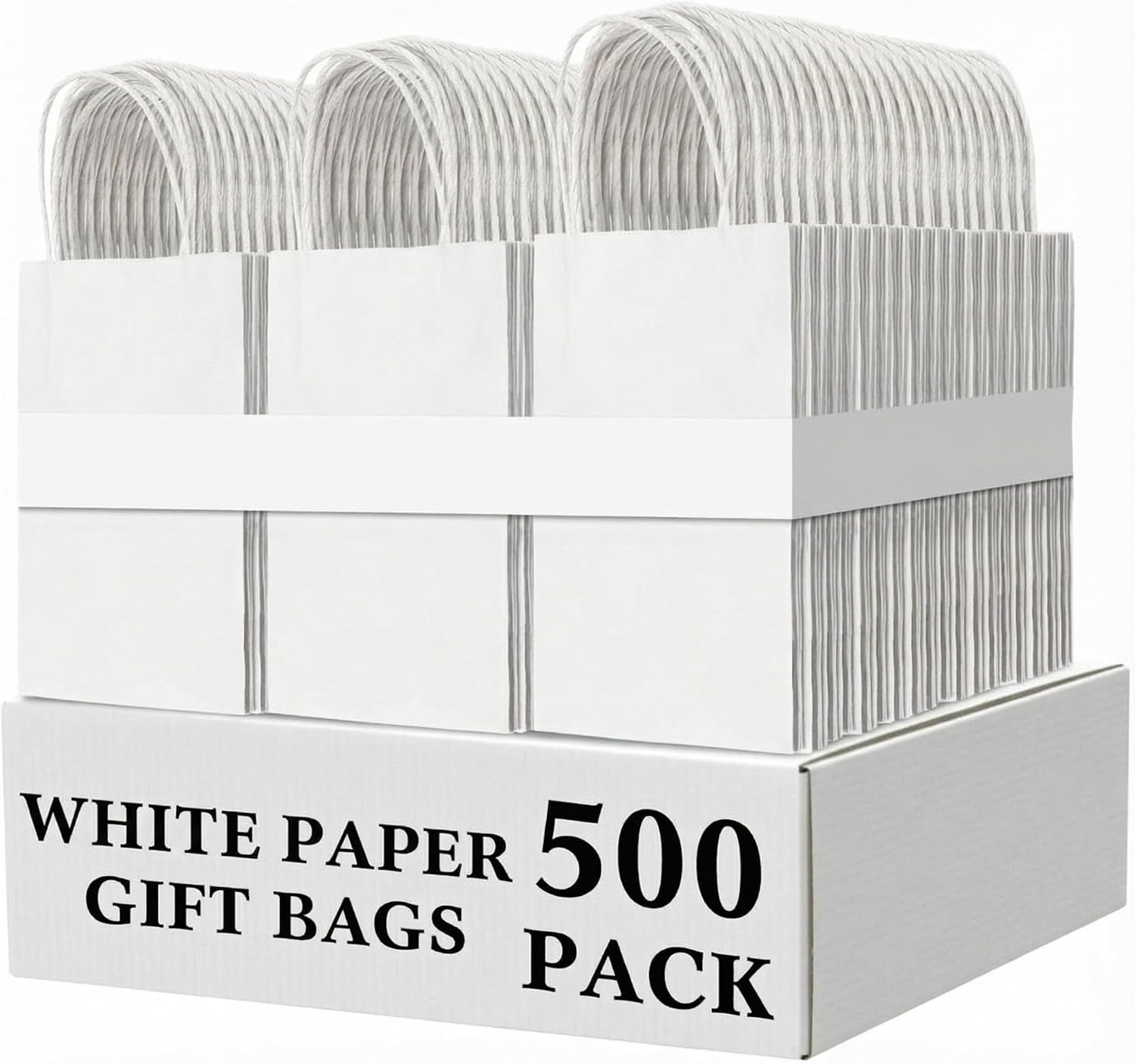 Kolldenn 500 Count Small White Paper Bags with Handles Bulk 5.31x3.35x8.27 Inches Kraft Paper Gift Bags for Valentine's Day Birthday Party Favors Grocery Retail Shopping Business Goody Craft Sacks