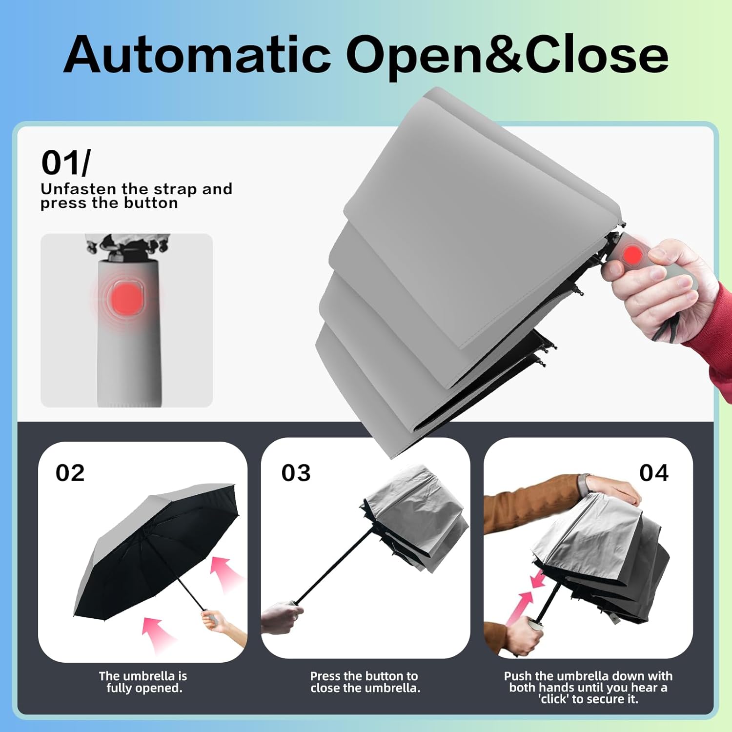 Folding Umbrella, UV Sun Rain Travel Umbrellas for Backpack, Portable Folding Umbrellas for Women - Image 6