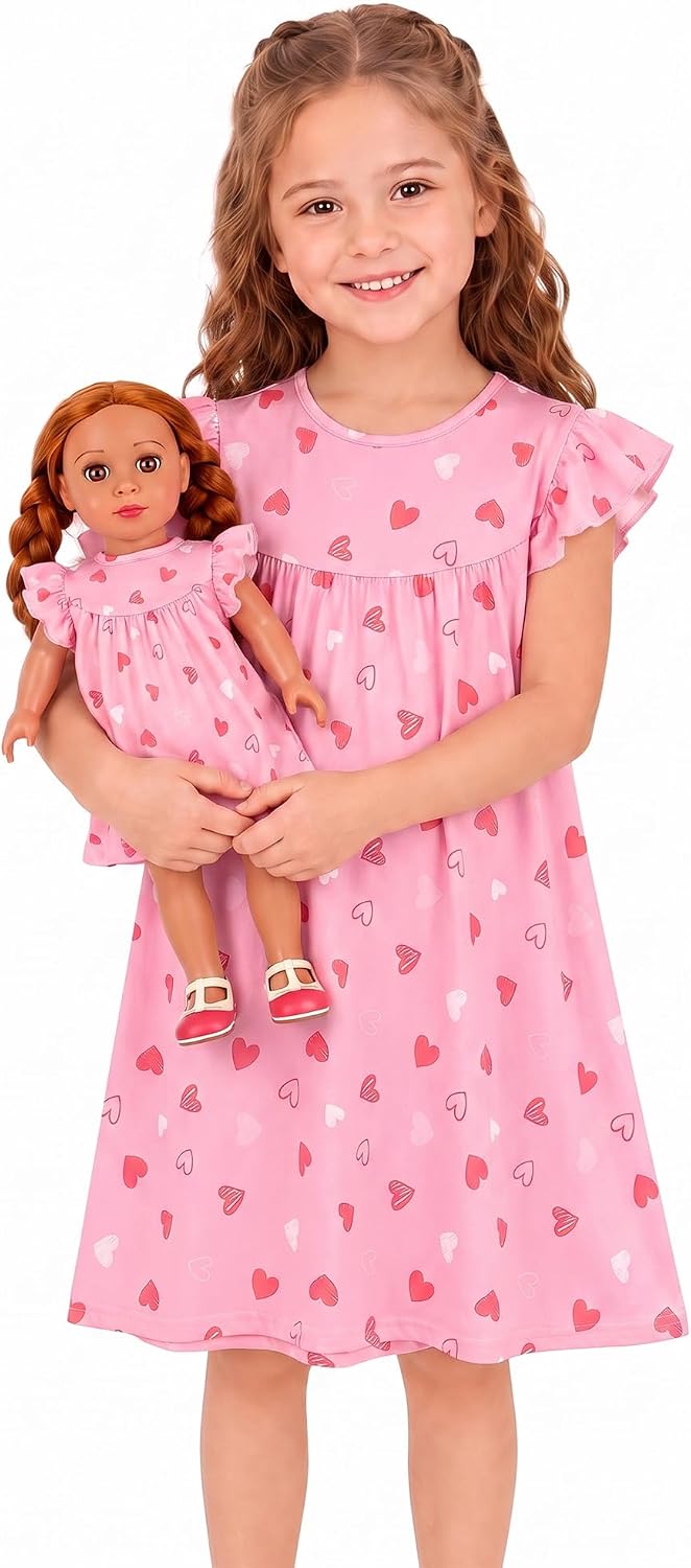 ICOSY Matching Doll and Girls Nightgowns, Soft Pjs for 18" Doll Accessories