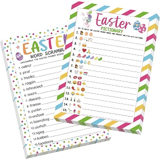 COCHIE Easter Party Games for Adults Family Office Large Groups, Words Pictionary Game, Riddle Games, Word Scramble Game Spring Classroom Activities with Answer Key (Easter)