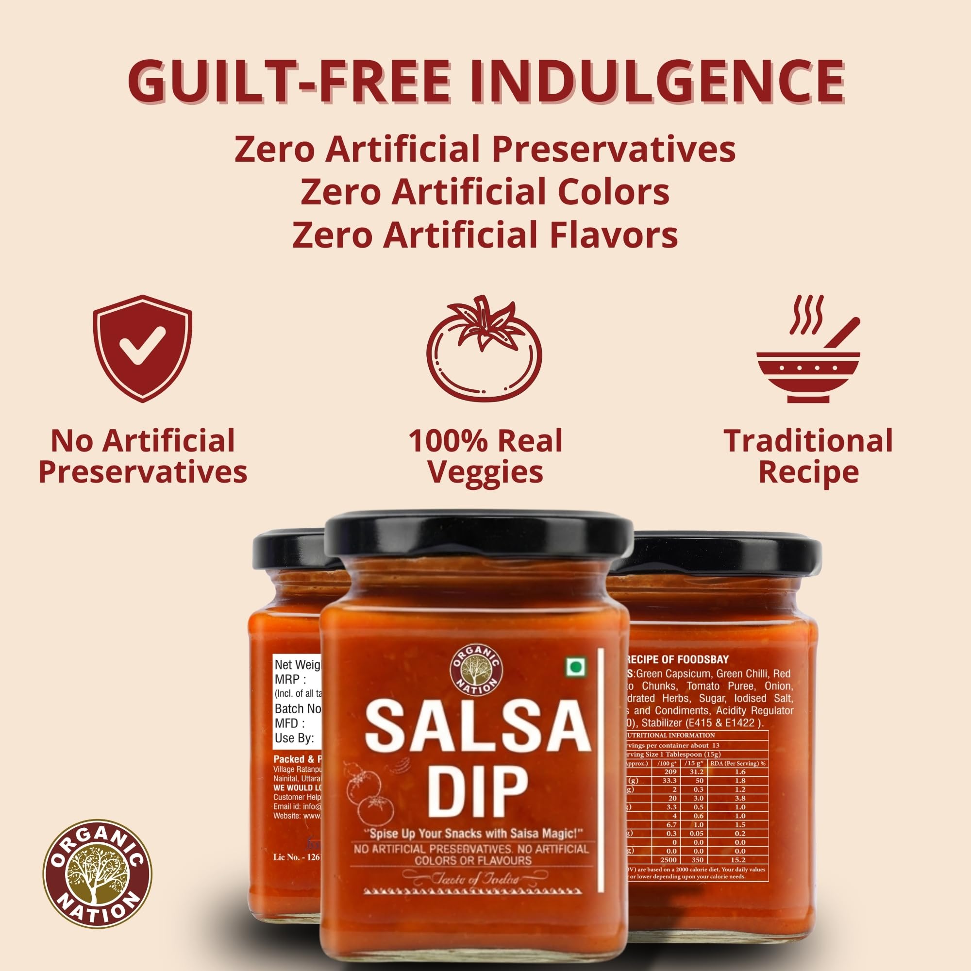 ORGANIC NATION Salsa Dip - Natural Salsa Sauce for Snacking and Cooking - Homestyle Made with Fresh Tomatoes, Herbs & Spices, No Added Preservatives, No Artificial Flavours, Traditional Recipe - 260g 3