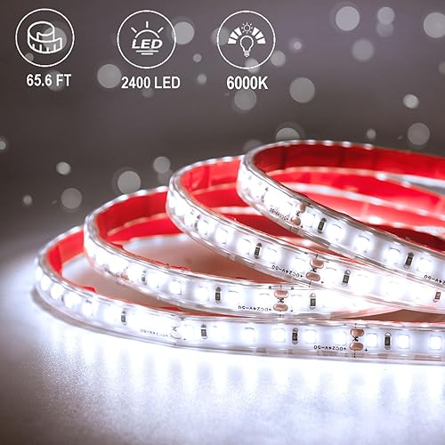 Miniatura 3 de echosari Tira de luces LED de 65.6 pies, tira de luces ultra brillantes de 6000 K con temporizador regulable, 2400 luces LED de cinta flexible para