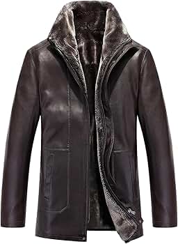 Men's Real Lambskin Sherpa Faux Fur Lined Winter Warm Hooded Mid