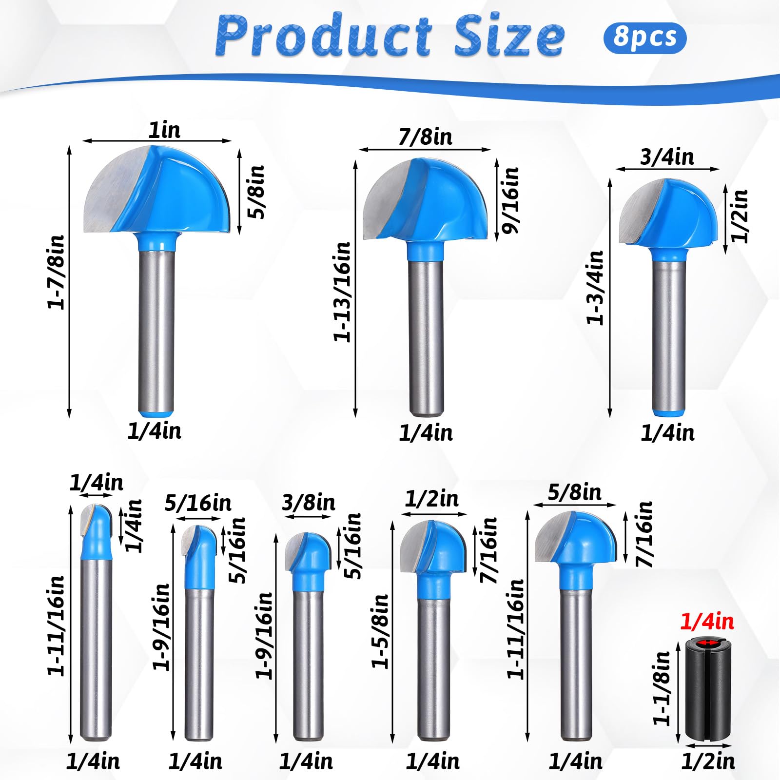 Router Bit Set - 8 Cove Box Bits 1/4" Shank -2 Router Bit Set - 8 Cove Box Bits 1/4" Shank -2