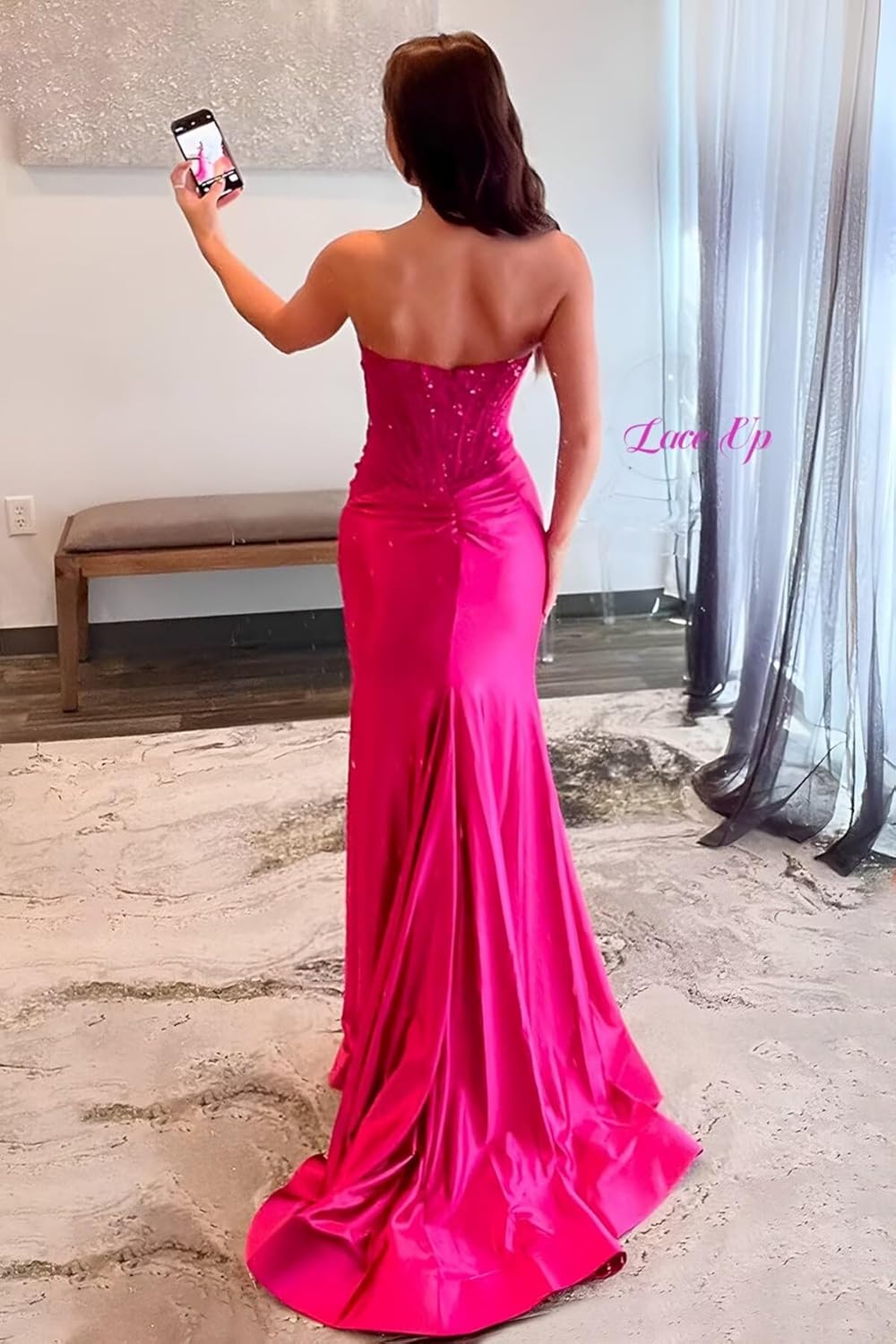 Lace Strapless Prom Dresses Long for Women with Slit Mermaid Party Evening Dresses Corset