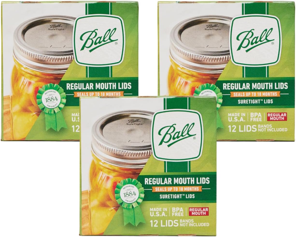 Ball Regular Mouth Lids for Glass Mason Jars, Used for Canning, Pickling, Juice, Jam, Jelly 12-Count, Pack of 8 (96-Lids Total)