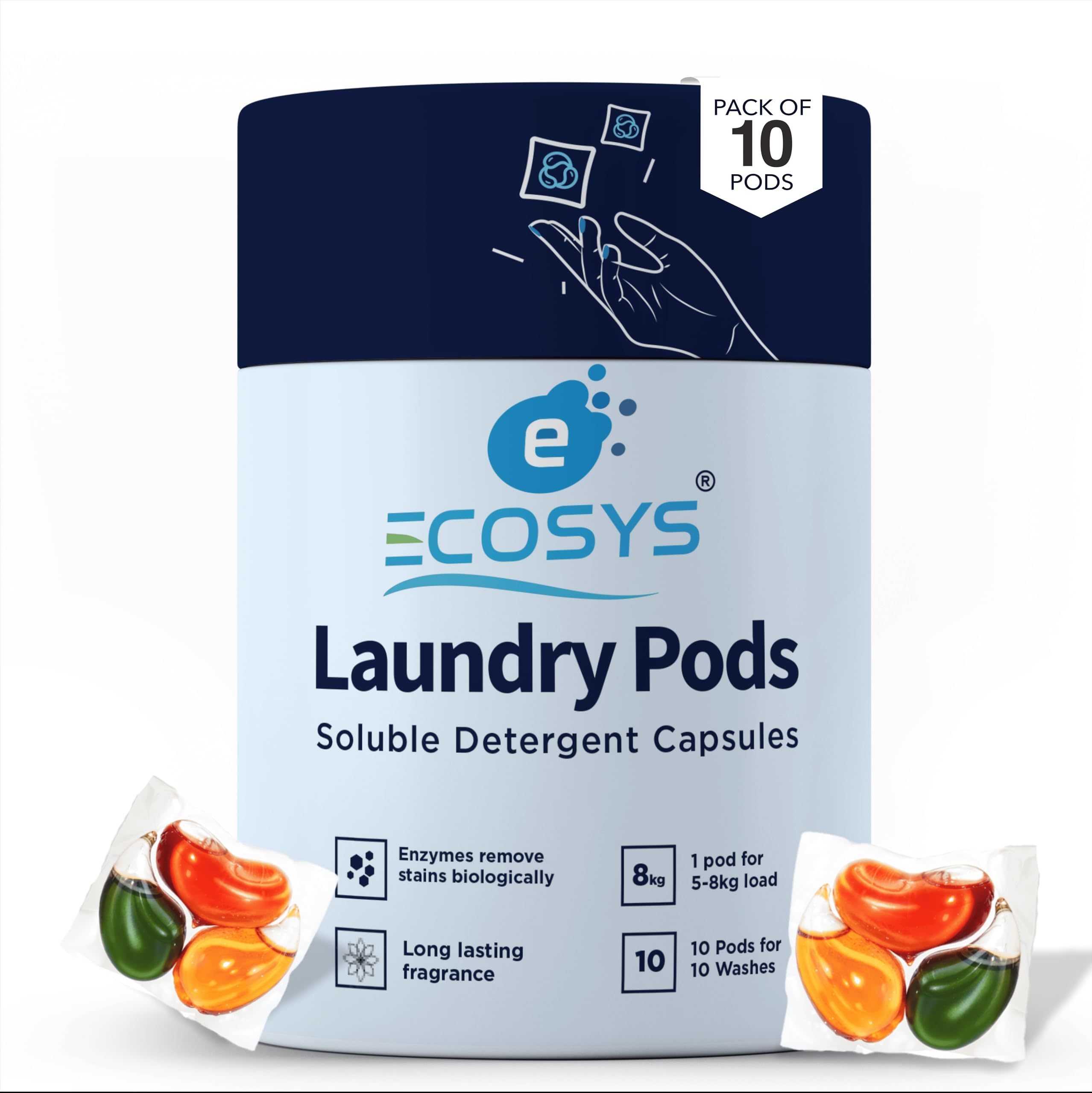 3-in-1 Dissolvable Magic Laundry Pods for 10 washes: Bio Enzymes Infused, Tough Stain Fighter for Top & Front Load with Floral Aroma,1 Pod = 1 Wash for 5-7kg