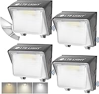 Vista 9 de LTBLIGHT Paquete de 2 luces LED de pared de 150 W, iluminación exterior del atardecer al amanecer, 3000 K/4000 K/5000 K conmutable con fotocélula