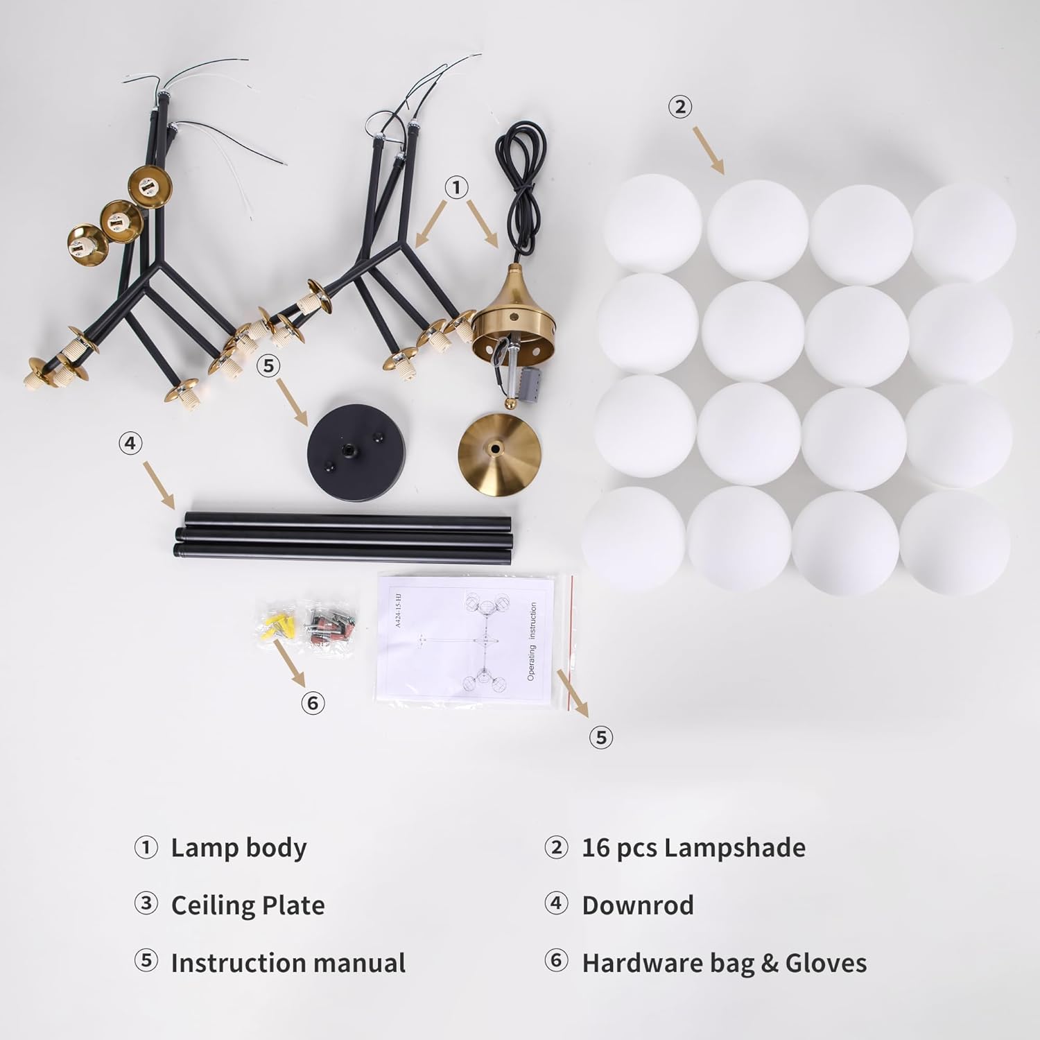 COCOSTAR Black and Gold Dining Room Chandelier, 15 Lights Mid Century Modern Sputnik Chandelier for Kitchen Island Living Room Bedroom, Ceiling Light Fixture Over Table, G9 Base