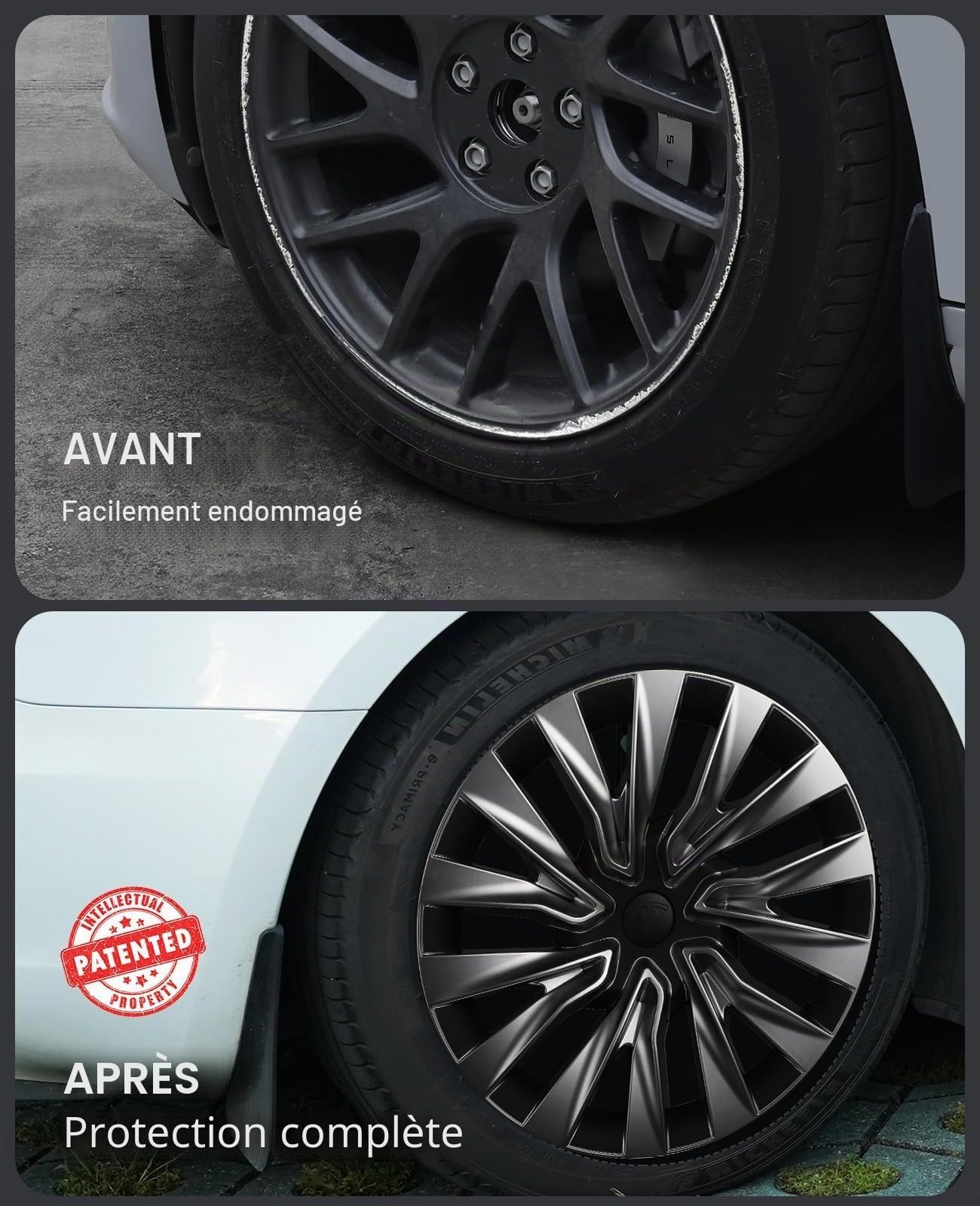 BASENOR Lot de 4 enjoliveurs argentés de 45,7 cm pour Tesla Model 3 Nova 2026-2024, protection de jante, accessoires de rechange pour Model 3 Highland