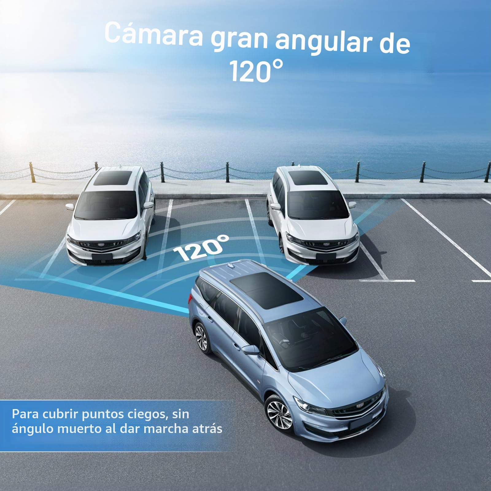 Cámara de Marcha Atrás Solar Inalámbrica, Cámara de Marcha Atrás Digital de 5 Pulgadas, 1080P Monitor,con Transmisor Inalámbrico Integrado, Ayuda de Aparcamiento, IP66 Resistente (5 Pulgadas)