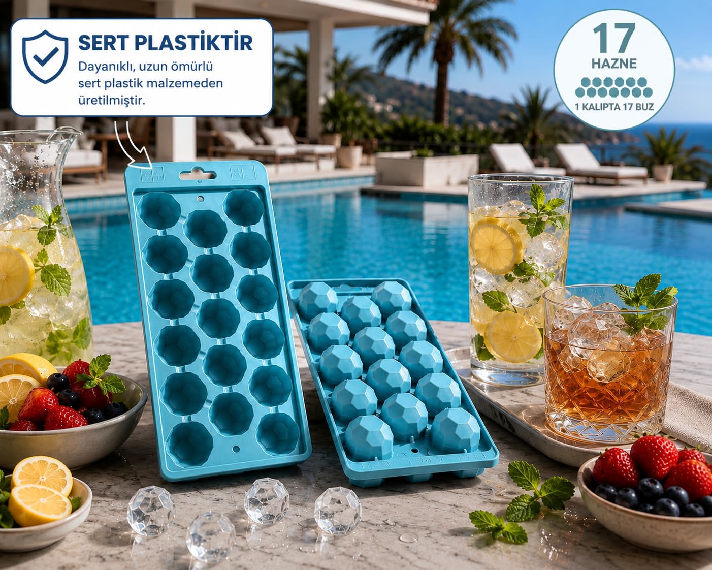 Kristal Buz Kalıbı 2'li Sert Plastik 17 Hazneli İkiz Buzluk Seti, Buzluk, Buz Kabı, Buz Haznesi, Buz Kalıpları, Buz Tepsileri, Buz, Buz Yapma Kalıbı, Çok Amaçlı Buz Küpü Kalıbı