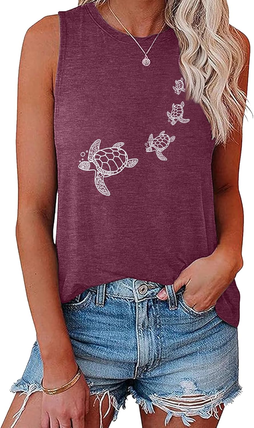 BLACKOO Women's Sea Turtle Graphic Tank Top Sleeveless Summer Casual Tunic