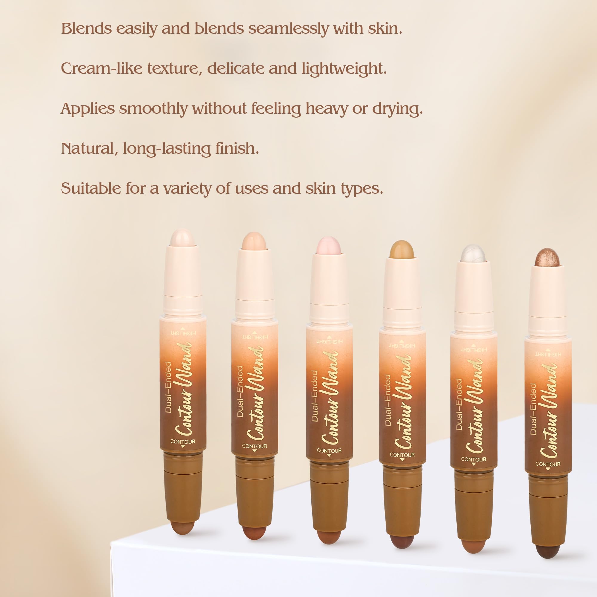 Contour Highlighter Stick, 2-in-1 Dual-Ended Cream Bronzer & Highlighter Sticks Pen for Face Body Contouring Makeup, Buildable,Waterproof, Easy to Apply Suitable for Beginners,03Darker Nude+Light Pink